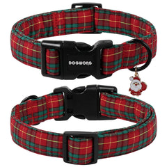 Collar DOGWONG ajustable rojo tartán con hebilla resistente para paseos diarios