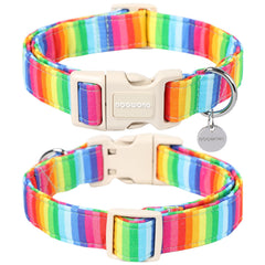 DOGWONG collar arcoíris algodón con anilla soldada para mayor durabilidad en salidas.
