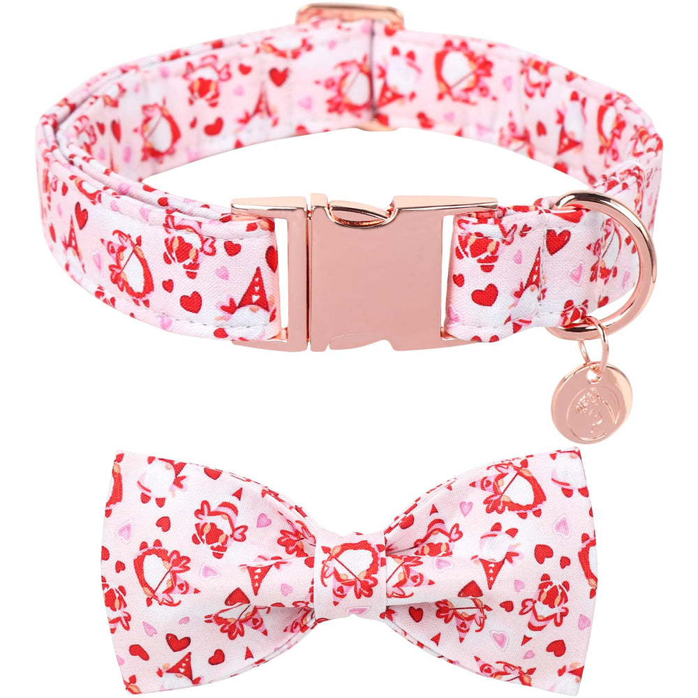 DOGWONG collar perro con lazo rosa y corazón, ideal para paseos elegantes.