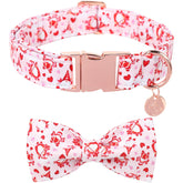 DOGWONG collar perro con lazo rosa y corazón, ideal para paseos elegantes.