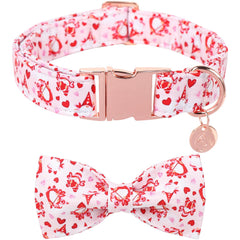 DOGWONG collar perro con lazo rosa y corazón, ideal para paseos elegantes.