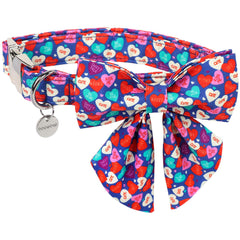 DOGWONG collar con lazo corazón azul para perros pequeños, cómodo y vistoso.