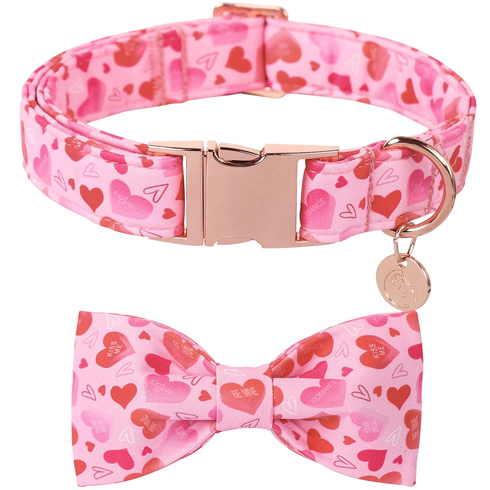 DOGWONG collar con lazo corazón rosa, cómodo y romántico.