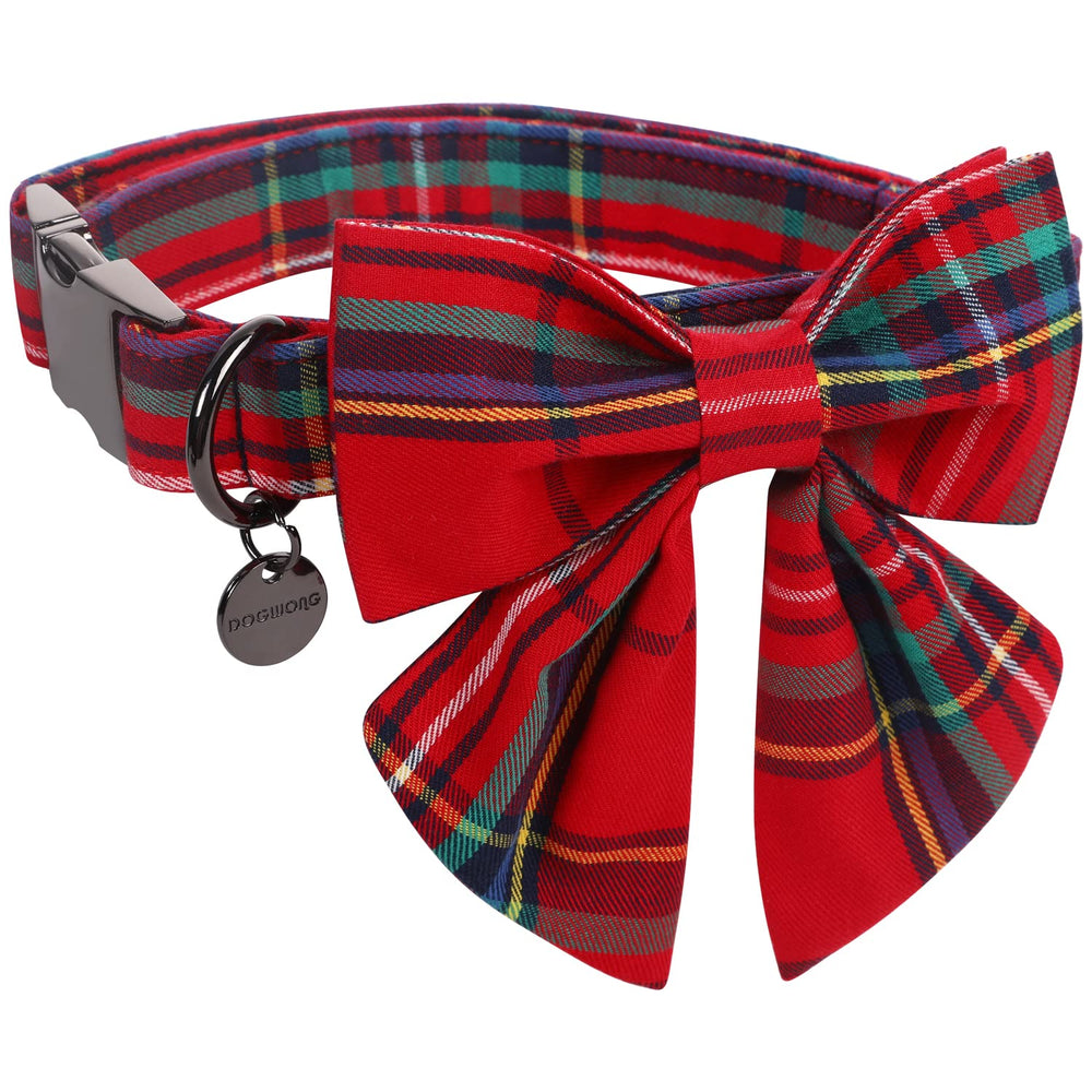DogWONG collar navideno rojo tartan para perros, comodo y festivo.