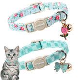 DOGWONG collar verde con flor y campana para gatos, ideal para visibilidad diaria