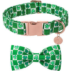 Collar DOGWONG verde con tréboles y cuadros, ideal para celebrar el Día de San Patricio
