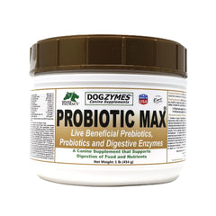 Dogzymes Probiotic Max, bote, ayuda a apoyar la salud digestiva diaria.