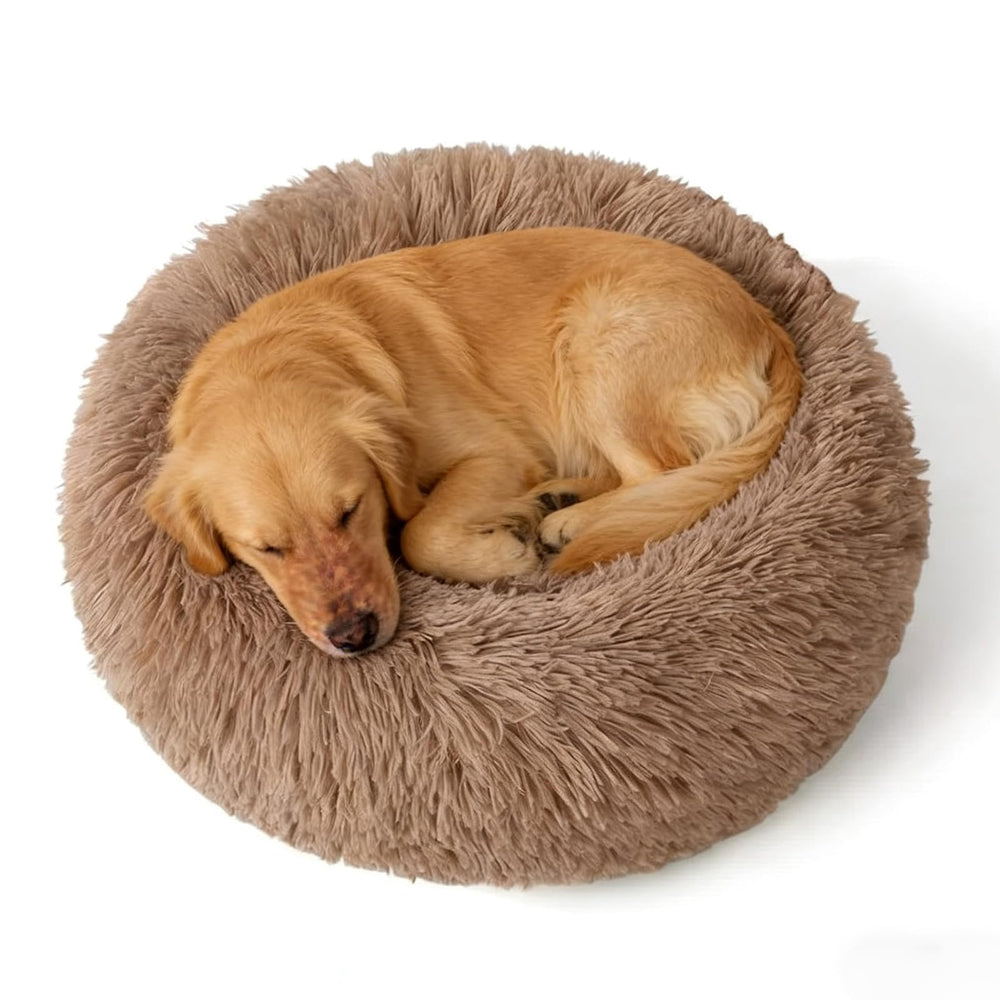 Doimier cama donut para perro grande en color arena con borde envolvente