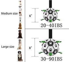 Domchan bola fútbol para perros con tiras nylon, facilita agarre y juego interactivo.