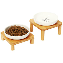 DoogCat soporte elevado para tazones de gato de bambú aporta estabilidad durante las comidas