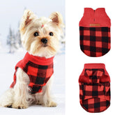Dosuyi chaleco forro polar a cuadros rojo, vista frontal para perros pequeños cálido.