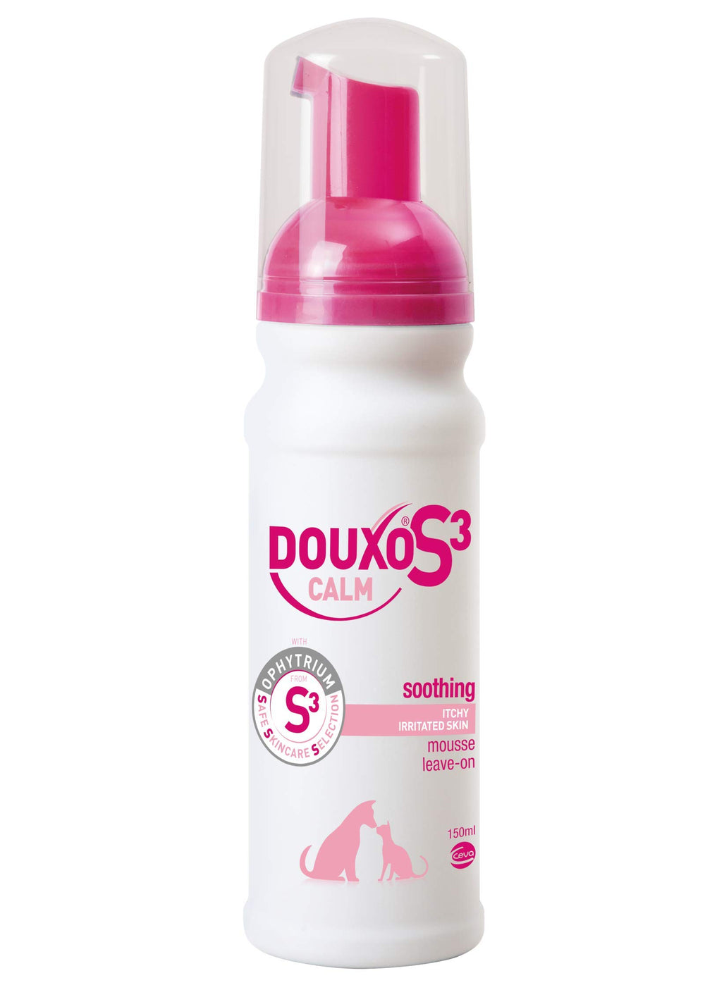 Douxo S3 Calm Itch Relief mousse en botella, alivio suave del prurito.