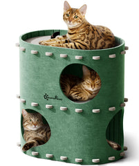 DownyPaws casa para gatos indoor de dos pisos, refugio cómodo para varios felinos.