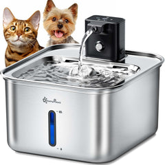Fuente para gatos DownyPaws en acero inoxidable, promueve hidratación higienica y duradera.