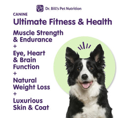 Etiqueta clara en frasco de Dr. Bill's Canine Ultimate Fitness