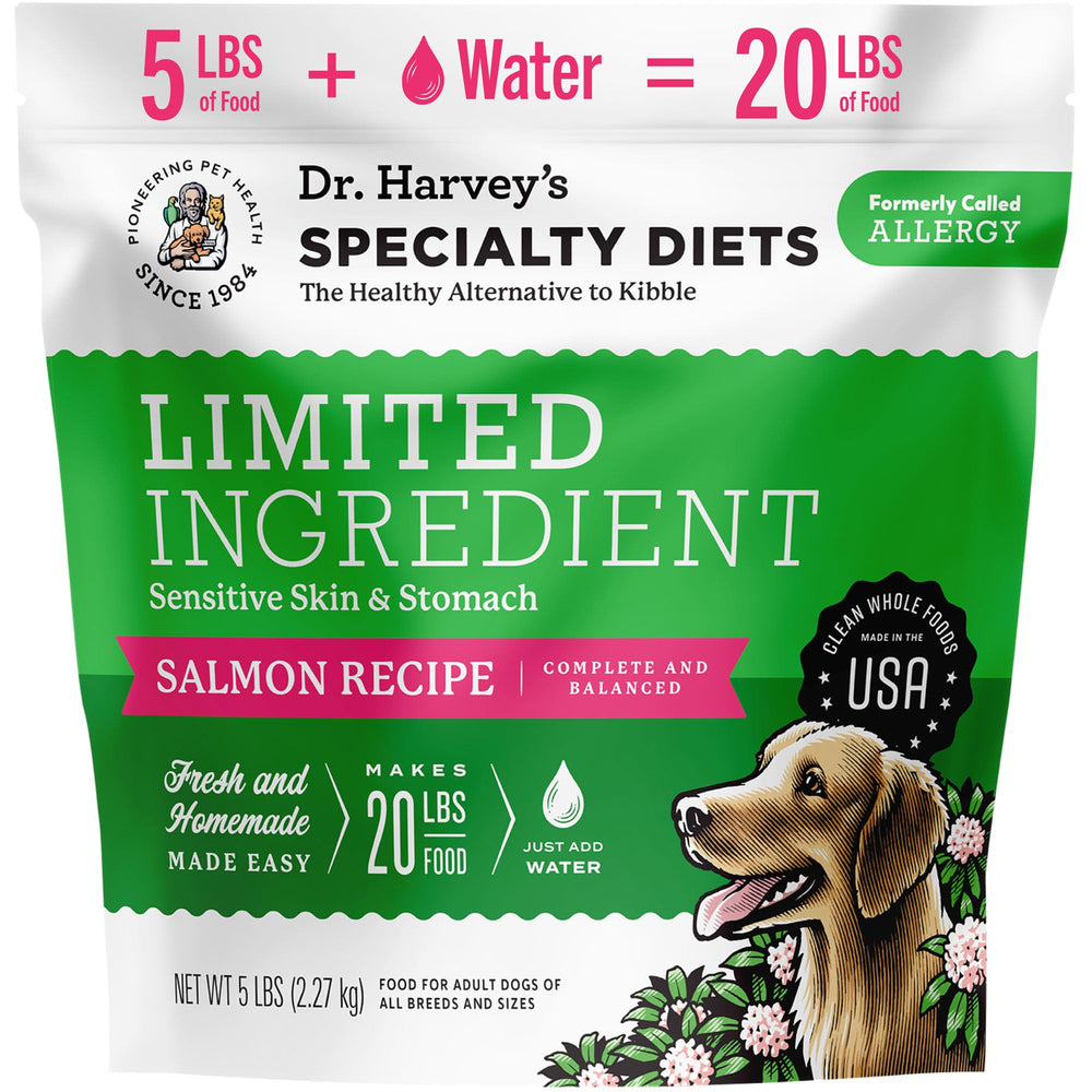 Dr. Harvey's Dieta Limitada con salmón e ingredientes naturales para sensibilidades.