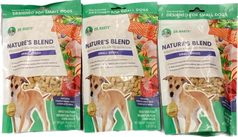Dr. Marty Nature's Blend, comida cruda liofilizada para perros pequeños, práctica y sabrosa.