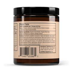 Etiqueta orgánica de Bark & Whiskers Curcumin para mascotas certificada USDA.