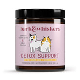 Dr. Mercola Bark & Whiskers Detox, botella frontal, apoyo suave para hígado y riñones.