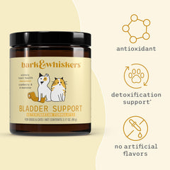 Dr. Mercola Bark y Whiskers porciones de 90 para cuidado urinario preventivo.