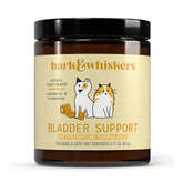 Dr. Mercola Bark y Whiskers frasco de dosis para apoyo urinario canino.