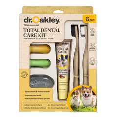 Dr. Oakley kit dental total para perros y gatos con pasta sabor pollo para higiene bucal.