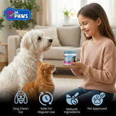 Dr. Paws Choice: aplicación fácil dedo orejas, limpieza sin molestias.