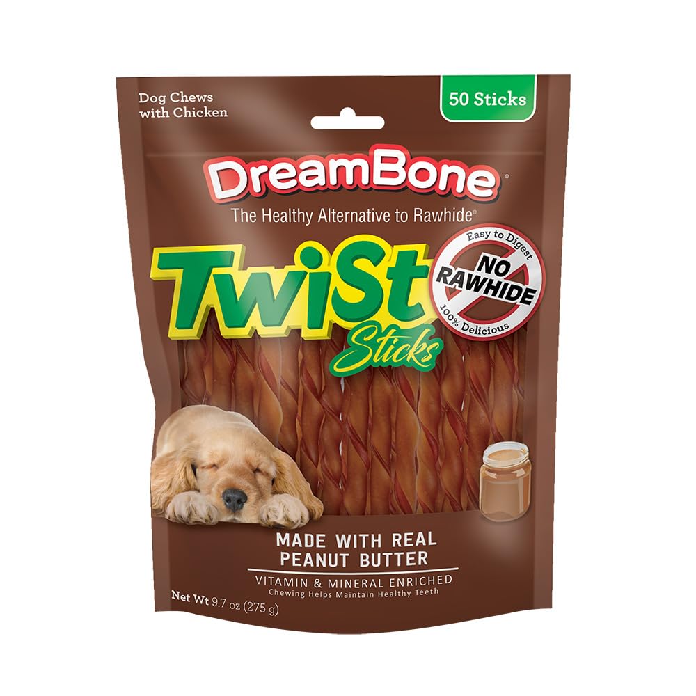 DreamBone Twist Sticks empaque de 50 unidades, premio saludable para perros
