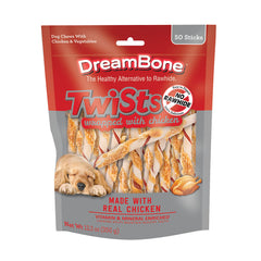 DreamBone Twist Sticks envueltos con pollo real, masticables y sabrosos