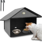 Dreyoo estación exterior para gatos con techo inclinado protege la comida de lluvia