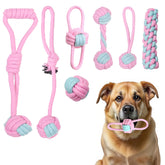 DSUMD juguete cuerda para perro rosa: limpieza dental y diversión interactiva.
