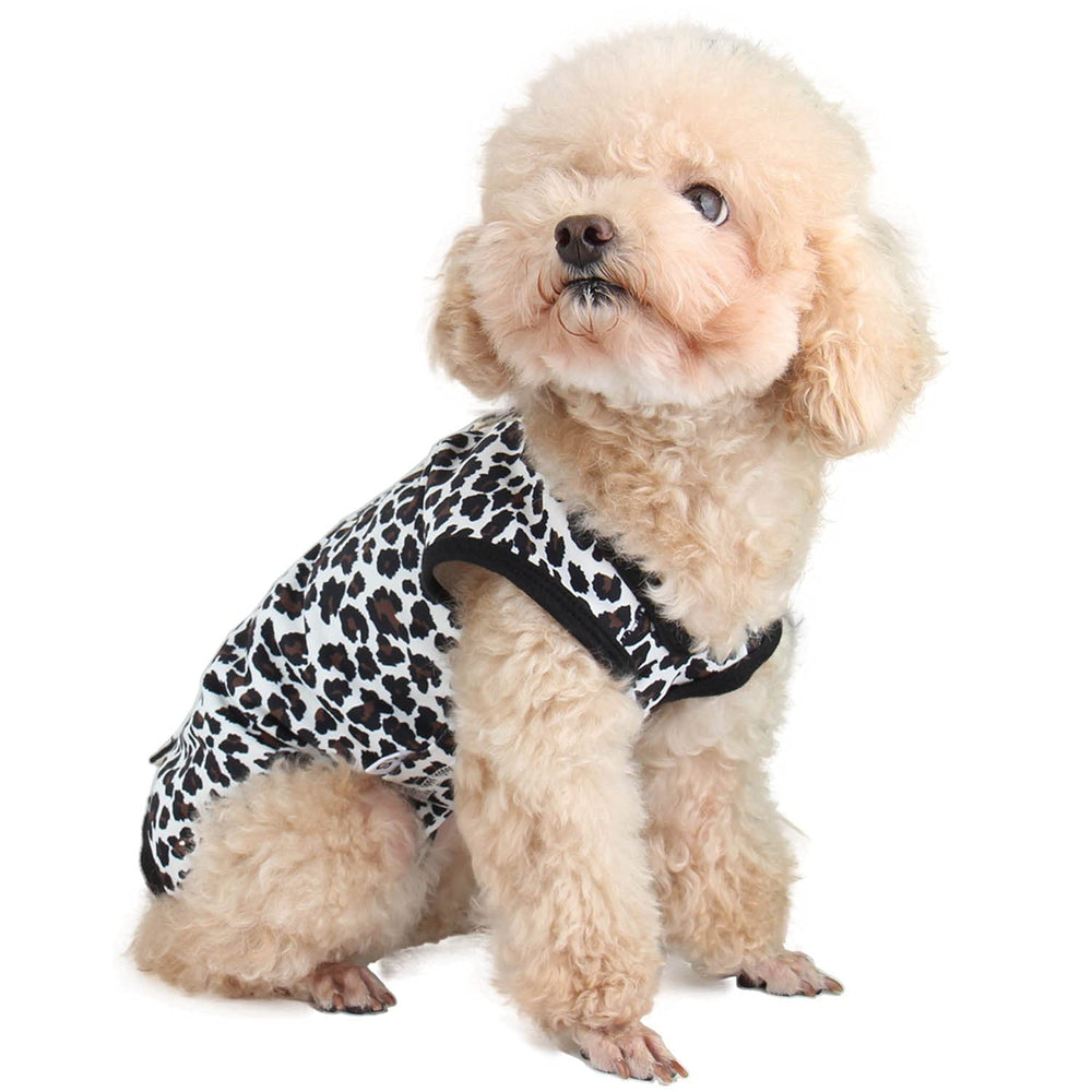 Due Felice mono de recuperación para cirugía en perro hembra, diseño leopardo en talla mediana.