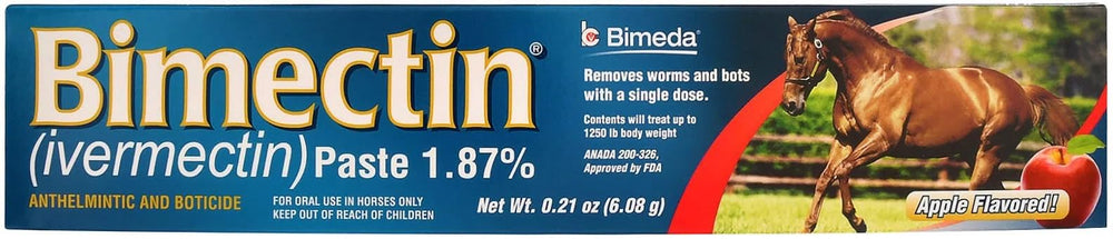 Durvet Bimectin pasta sabor manzana facilita la administración en caballos.