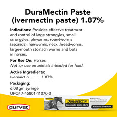 Dosis única de Durvet Duramectin Pasta para caballos, administración rápida.