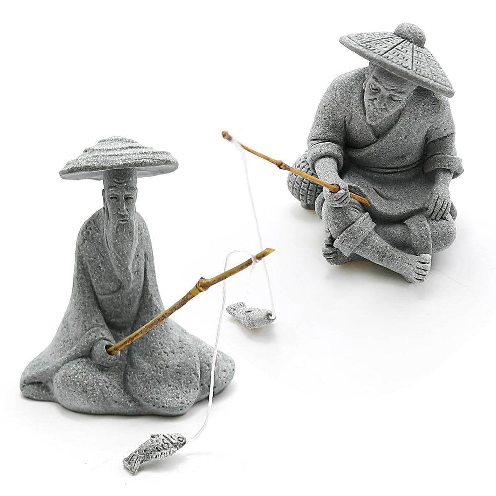 DUZFOREI: pescador sentado en arenisca, ideal para acuario y decoracion zen.