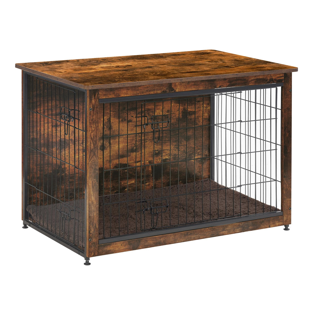Dwanton jaula-mueble para perros: mesa lateral rustica con jaula para perro segura en sala