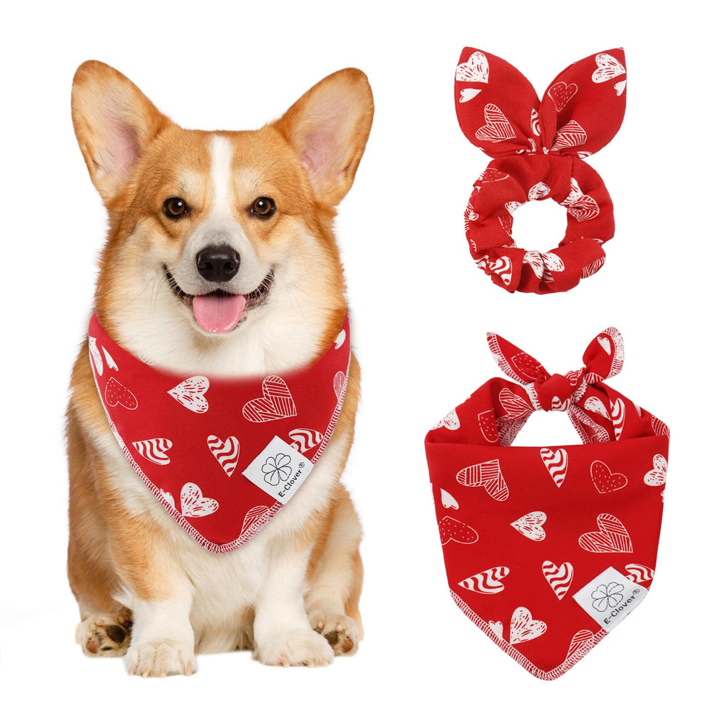 E-Clover bandana para perro con corazón rojo, perfecto para fotos festivas.