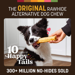 Earth Animal No Hide Chews, detalles de textura sedosa para masticar contentos.
