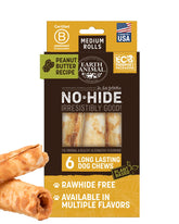 Earth Animal No Hide Chews, rollos medianos, sabor maní cremoso para perros.