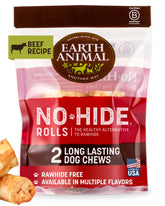 Earth Animal No Hide Chews: rollos pequeños para perros, masticación sostenida.