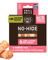 Earth Animal No Hide Chews salmón para perros pequeños, masticación duradera.