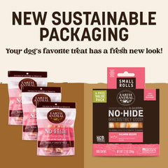 No Hide Chews de salmón en rollos para perros pequeños, masticación constante.