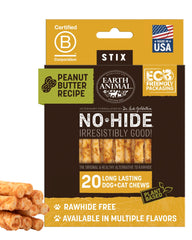 Earth Animal No Hide Stix: paquete de 20 unidades para perros pequeños, masticación saludable.