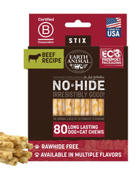 Earth Animal No-Hide Stix para perros pequeños en empaque de 80 piezas.