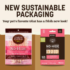 Trozos crujientes de salmón Earth Animal No Hide Stix para masticar seguro.