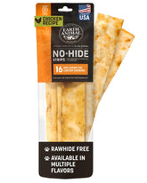Earth Animal No Hide Strips: empaque práctico para snack canino conveniente.
