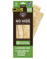 Earth Animal No-Hide Strips, paquete de 10, snack natural para perros, posible apoyo dental.