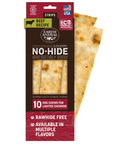 Earth Animal Tiras sin piel de res: paquete de 10 tiras masticables para perros.