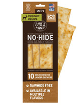 Earth Animal No Hide Strips venado, tiras sin piel para perros, masticación saludable.