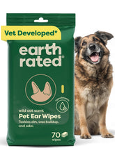 Earth Rated toallitas para orejas, empaque 70 unidades, limpieza rápida y eficaz.